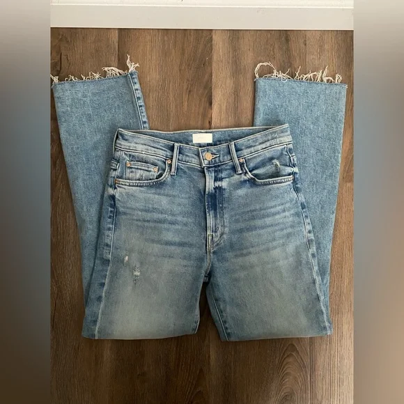 MOTHER The Insider Flood Fray jeans, size 28,Peek-a-boo wash